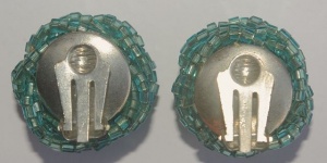 Teal Blue Glass Bugle Bead Earrings circa 1950s
